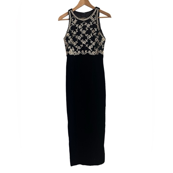 VTG SCOTT McCLINTOCK Black Velvet Maxi Gown Dress Embroidered Size 8 Made in USA - Picture 1 of 9